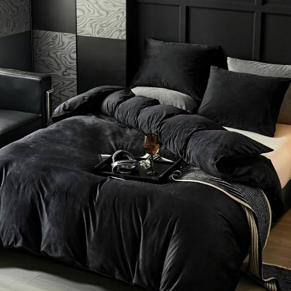 🆕 Black Velvet Duvet Set Luxury Bedding High End Hotel Vibes Moody Dark NEW - Picture 9 of 9